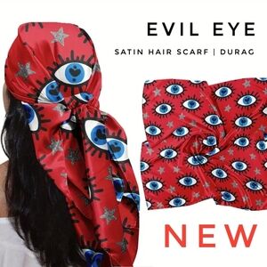 ✨ Evil Eye Satin Head Scarf / Durag – Red Protection Print ✨